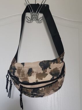 Free People Movement Camo Print Quilted Sling  Belt Bag Beige And Olive